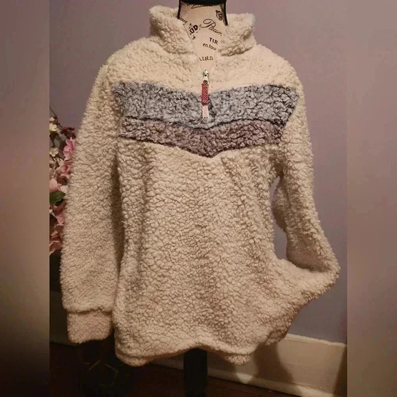 Original Weatherproof Vintage Sherpa Pullover 1/4 Zip Ivory Jacket Sz M - Picture 1 of 6